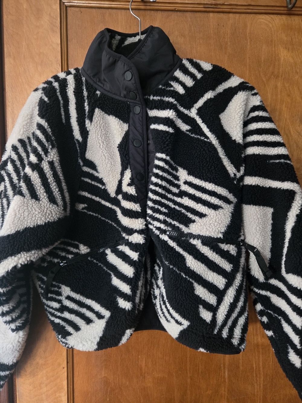 Free People Hit The Slopes Fleece Jacket Black & White Size XS - Picture 4 of 6